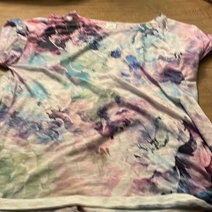 Purple and green summer flower shirt with transparent dots